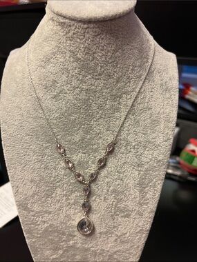 Delicate Silver Y-Drop Necklace with Clear Crystals